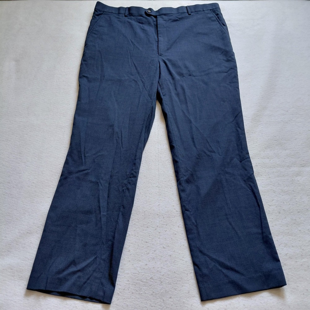 Stafford Dress Pants Mens 42x32 Blue Classic Fit Wool Blend Travel Suit Slacks
